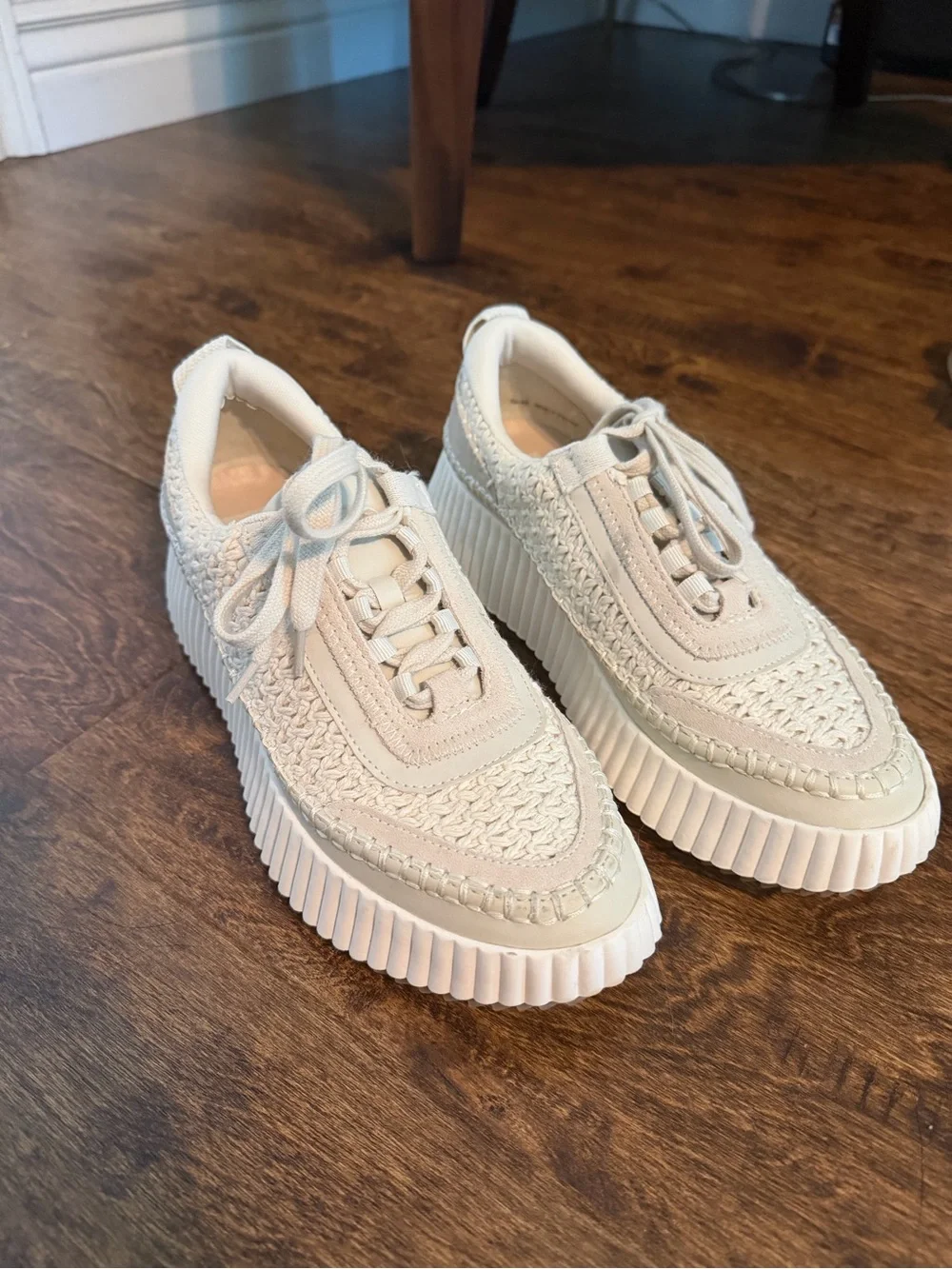 Dolce Vita Beige Knit Platform Lace-Up Sneakers